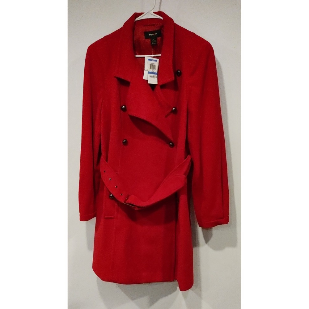 Style & Co Pea Coat Womens XL Red New With Flaw Wool Blend Belted 60601RB805